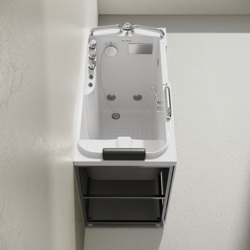 Auvergne 53" x 27" ADA Right Drain Walk-in Soaking Bathtub with Massage Jets in Glossy White, Faucet Set, Drain, Grab Bars, Pillow Included