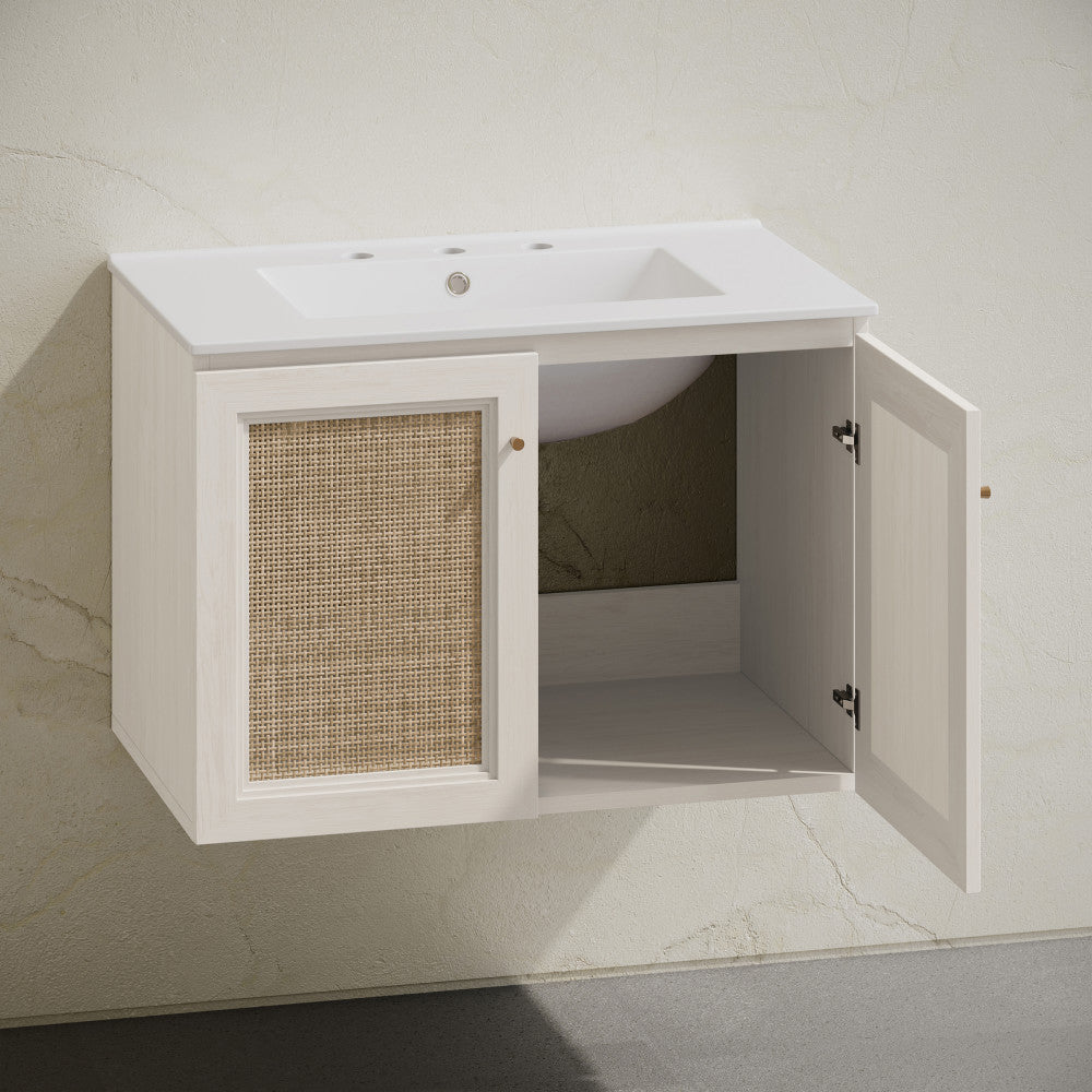 Classe 30" Wall-Mounted Bathroom Vanity in White Oak with Widespread Faucet Holes Vanity Top