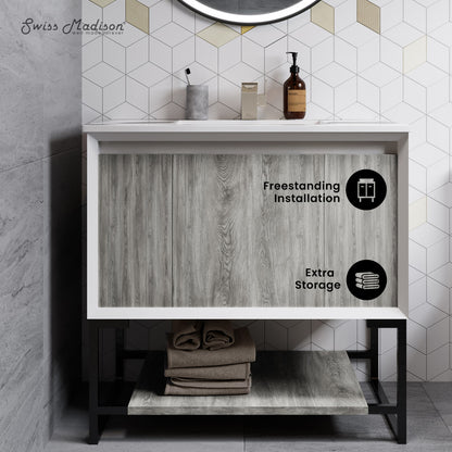Marseille 36" Freestanding Bathroom Vanity in Gray Oak with Sink Top