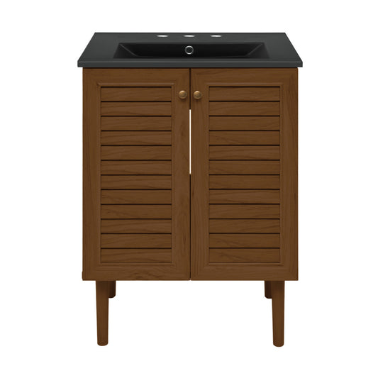 Bron 24" Freestanding Bathroom Vanity in Brown Oak with Black 3-Hole Widespread Sink Top