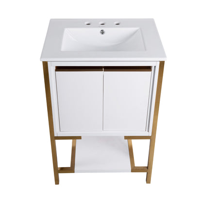 Marseille 24 in. White Bathroom Vanity With White, 3-Hole Ceramic Sink Top