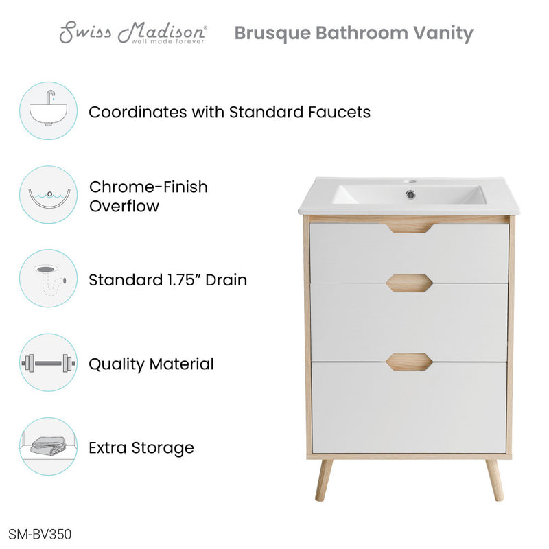 Brusque 24" Freestanding Bathroom Vanity in Natural Oak with Sink Top