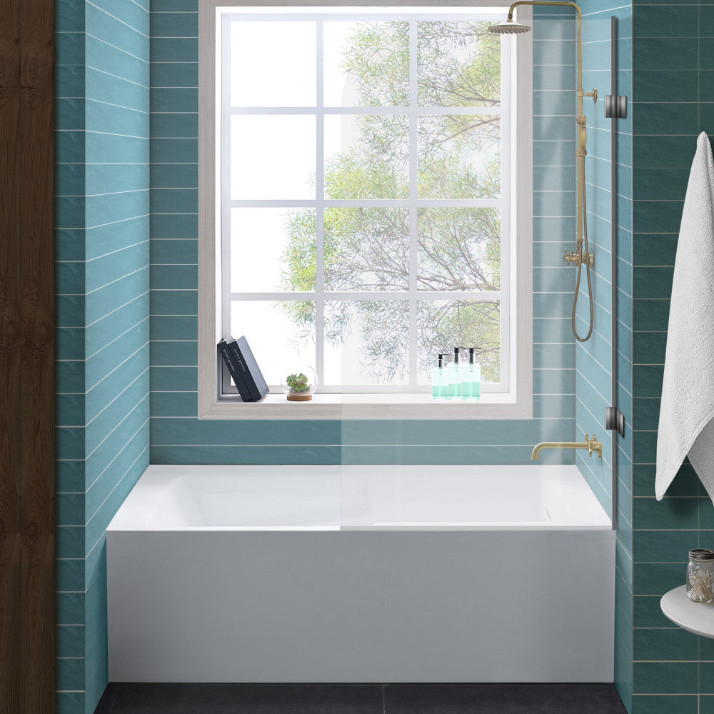 Voltaire 54 x 30 Skirted Right Drain Soaking Apron Bathtub in Glossy White with Integrated Overflow and Armrest, Drain Included