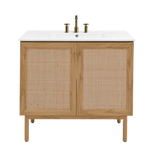 Classe 36" Freestanding Bathroom Vanity in Golden Oak with 3-Hole Widespread Sink Top