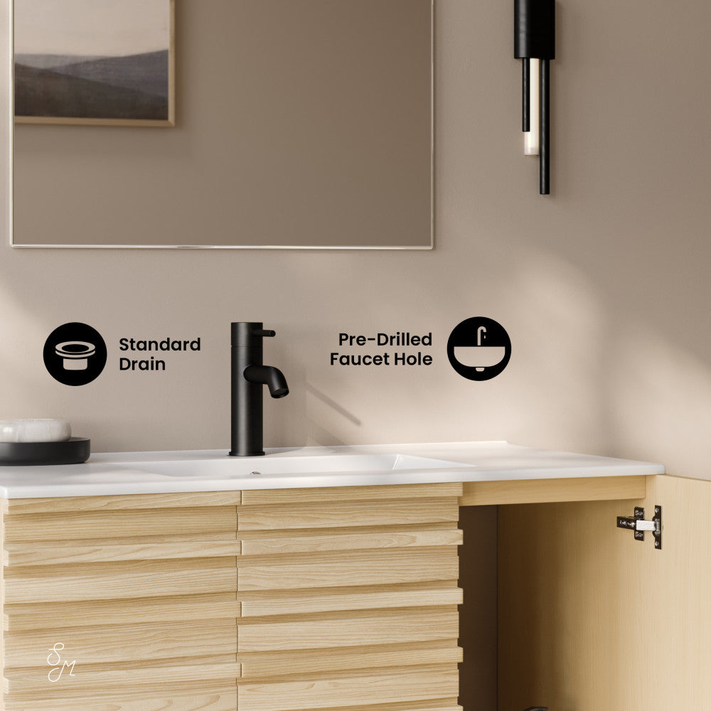 Cascade 36" Wall-Mounted Bathroom Vanity in Natural Oak with Sink Top