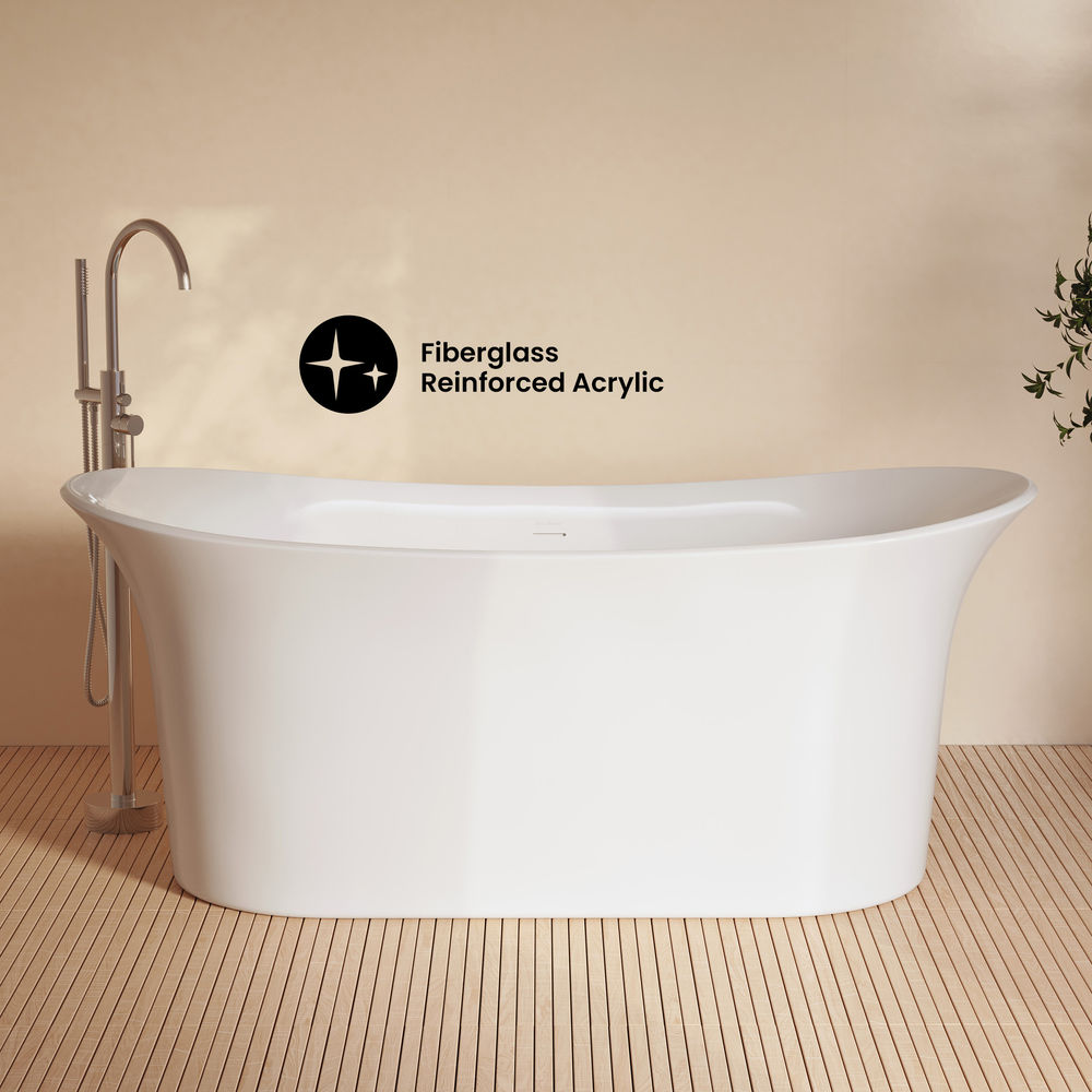 Cascade 66" Double Slipper Soaking Freestanding Bathtub in Glossy White, Drain Included