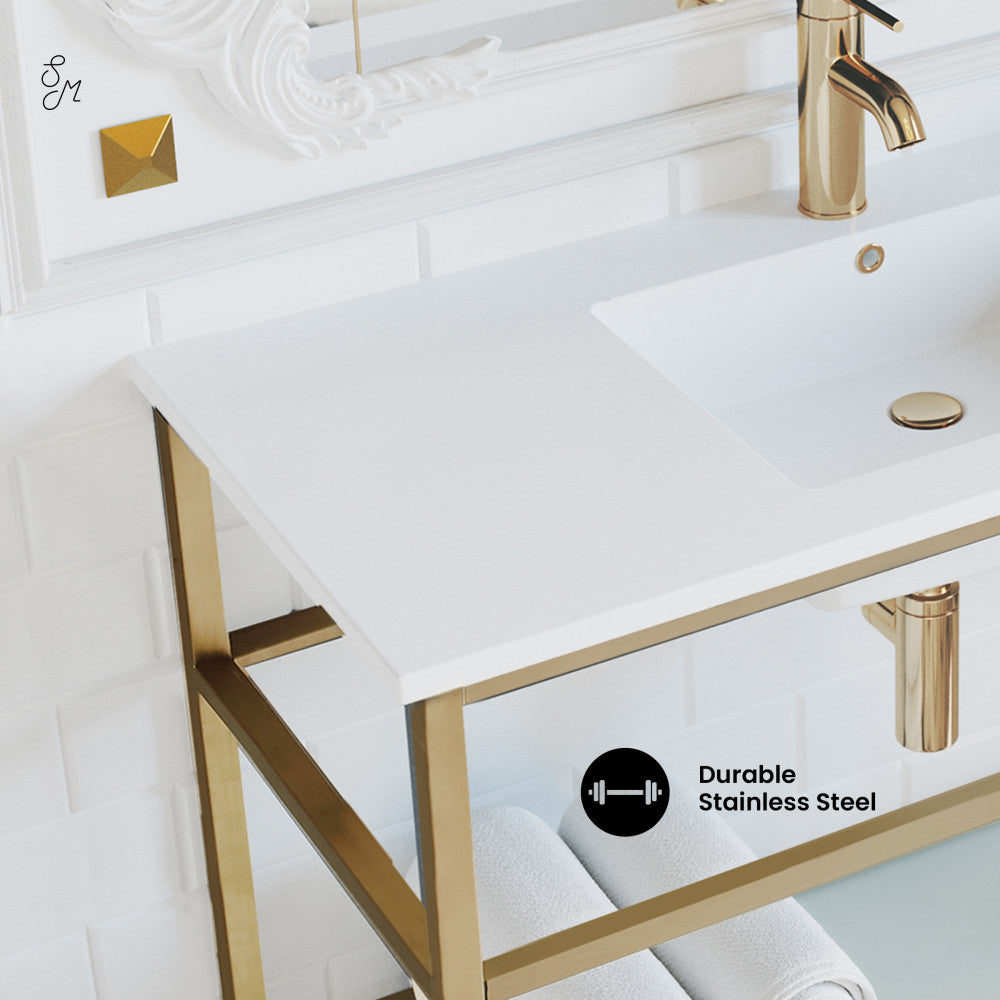 Pierre 36 Single, Open Shelf, Gold Metal Frame Bathroom Vanity