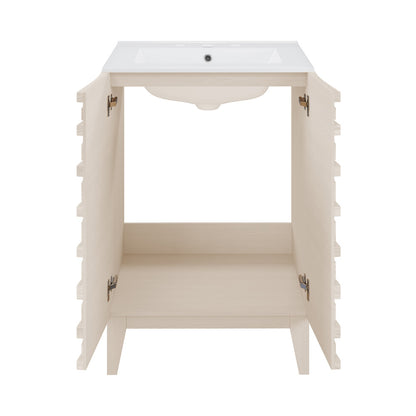 Cascade 24 in. White Oak Bathroom Vanity With White, 3-Hole Ceramic Sink Top