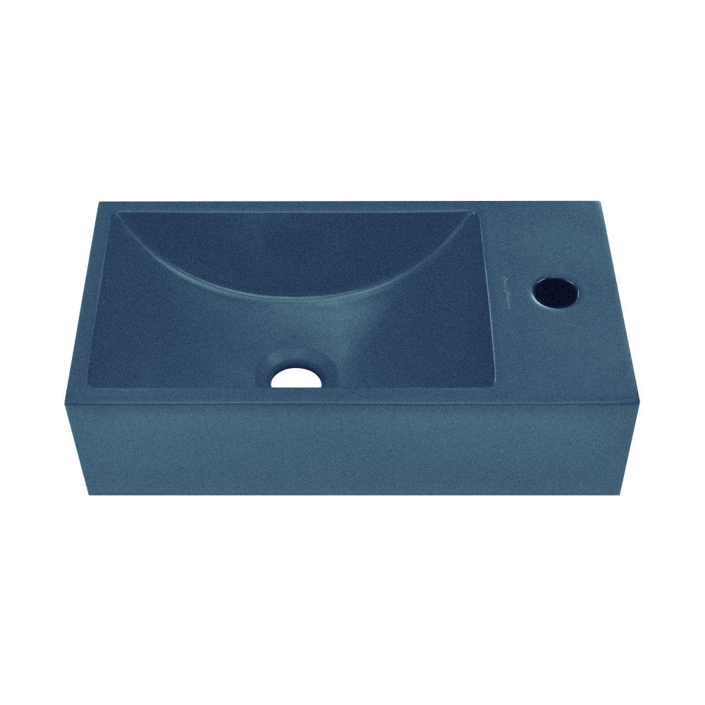 Lisse 16" Concrete Rectangle Wall-Mounted Sink with Right Side Faucet Mount in Matte Royal Blue