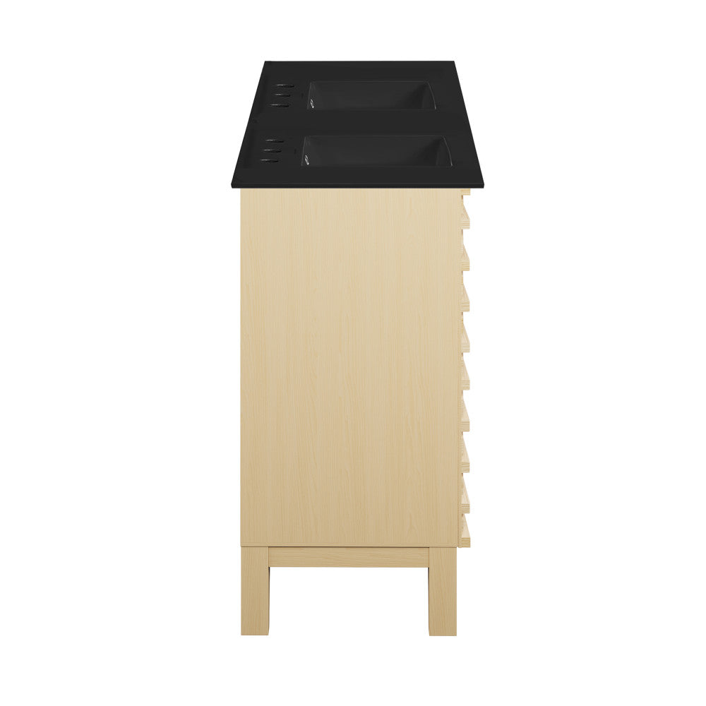 Cascade 48 in. Natural Oak, Double Basin Bathroom Vanity With Black, 3-Hole Centerset Ceramic Sink Top