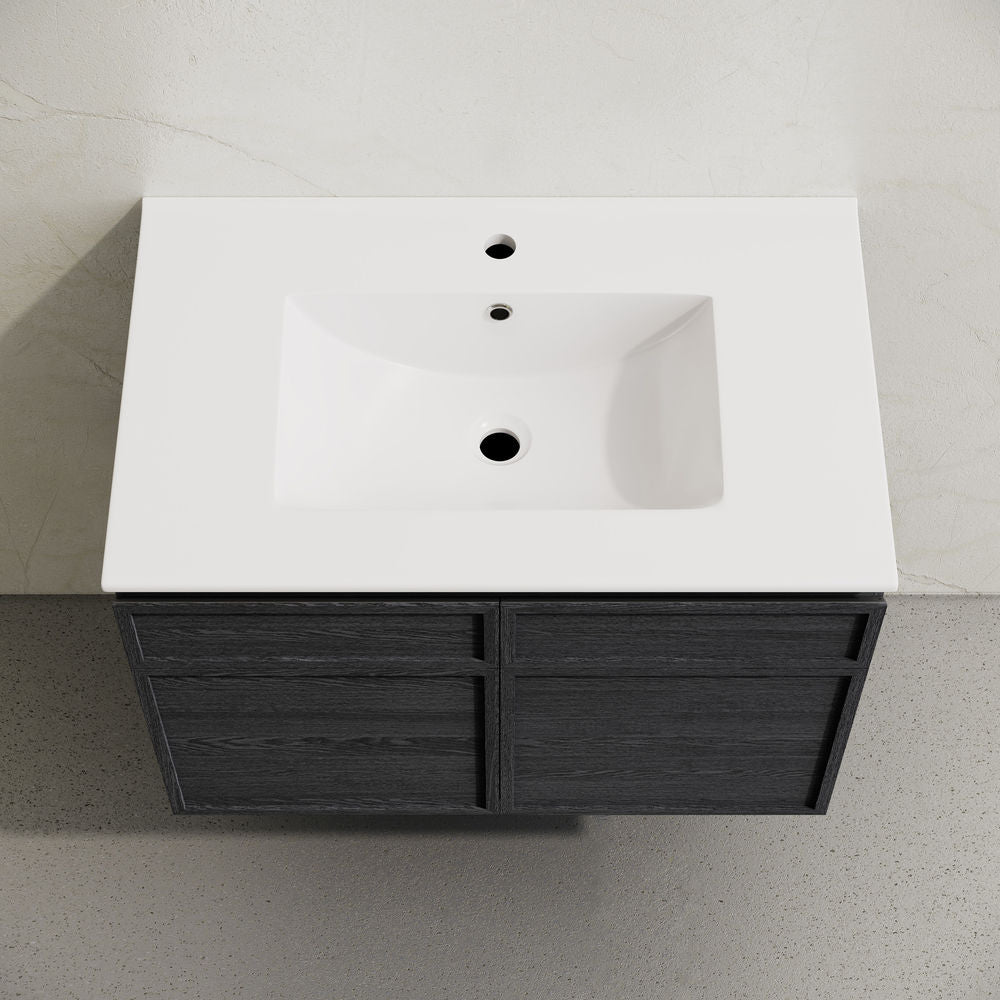 St. Tropez 30" Wall-Mounted Bathroom Vanity in Black Oak with Sink Top