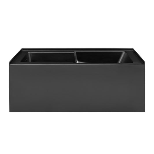 Voltaire 60 x 32 Skirted Left Drain Soaking Apron Bathtub in Matte Black with Integrated Overflow and Armrest, Drain Included
