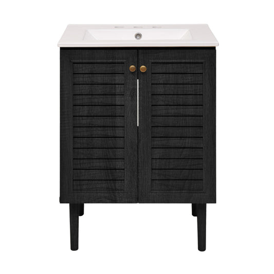 Bron 24" Freestanding Bathroom Vanity in Black Oak with 3-Hole Widespread Sink Top