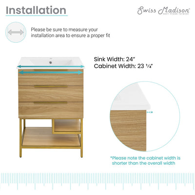 Carre 24" Freestanding Bathroom Vanity in Golden Oak with Sink Top