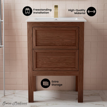 Nadar 24" Freestanding Bathroom Vanity in Brown Oak with Sink Top