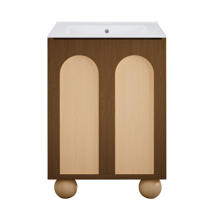Porte 24" Freestanding Bathroom Vanity in Brown Oak with 3-Hole Centerset Sink Top