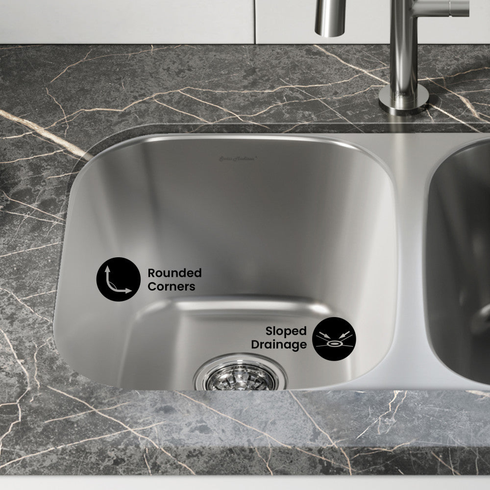 Toulouse 32 x 19 Low Divide Stainless Steel, Dual Basin, Under-Mount Kitchen Sink