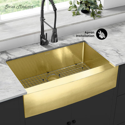 Rivage 33 x 21 Stainless Steel, Single Basin, Farmhouse Kitchen Sink with Apron in Gold