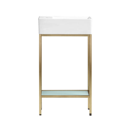 Pierre 19.5" Freestanding Bathroom Vanity with Open Shelf and Brushed Gold Metal Frame