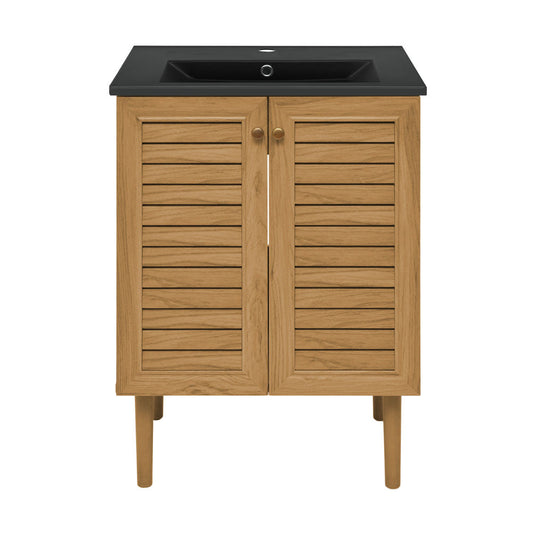 Bron 24" Freestanding Bathroom Vanity in Golden Oak with Black Sink Top