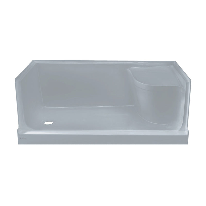 Aquatique 60" x 32" Single Threshold Shower Base With Left Hand Drain and Integral Right Hand Seat in Gray