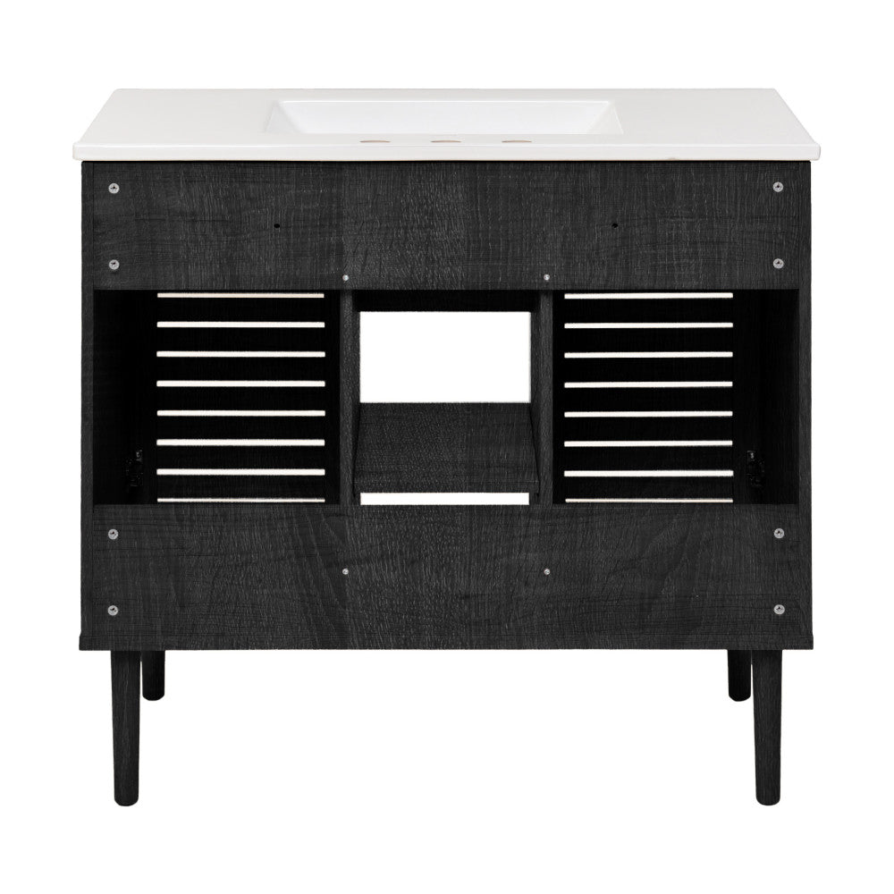 Bron 36" Freestanding Bathroom Vanity in Black Oak with 3-Hole Widespread Sink Top