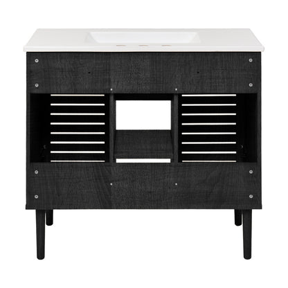 Bron 36" Freestanding Bathroom Vanity in Black Oak with 3-Hole Widespread Sink Top