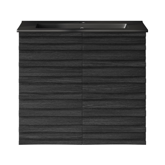 Cascade 24" Wall-Mounted Bathroom Vanity in Black Oak with Black Sink Top