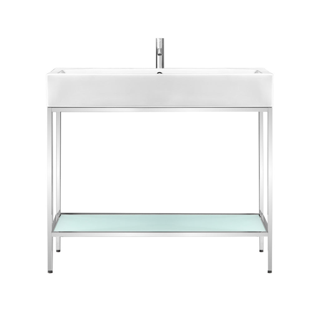 Pierre 40 Single, Freestanding, Open Shelf, Chrome Metal Frame Bathroom Vanity