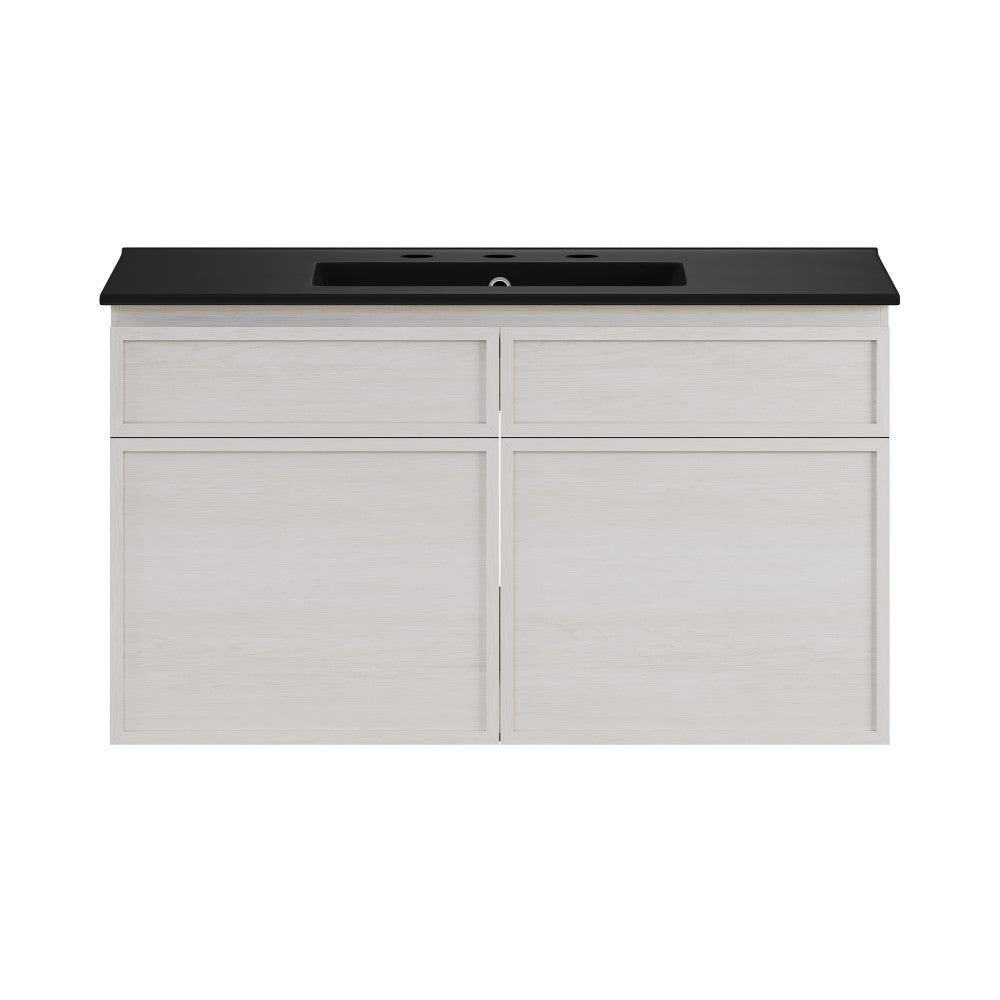 St. Tropez 36" Wall-Mounted Bathroom Vanity in White Oak with Black 3-Hole Widespread Sink Top