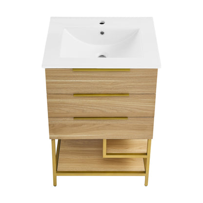 Carre 24" Freestanding Bathroom Vanity in Golden Oak with Sink Top