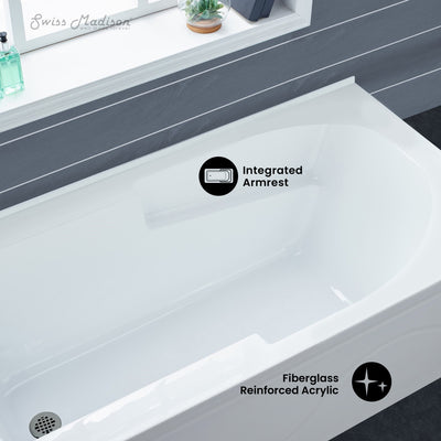 Ivy 54 x 30 Left Drain Soaking Alcove Corner Apron Bathtub in Glossy White with Integrated Overflow, Drain Included