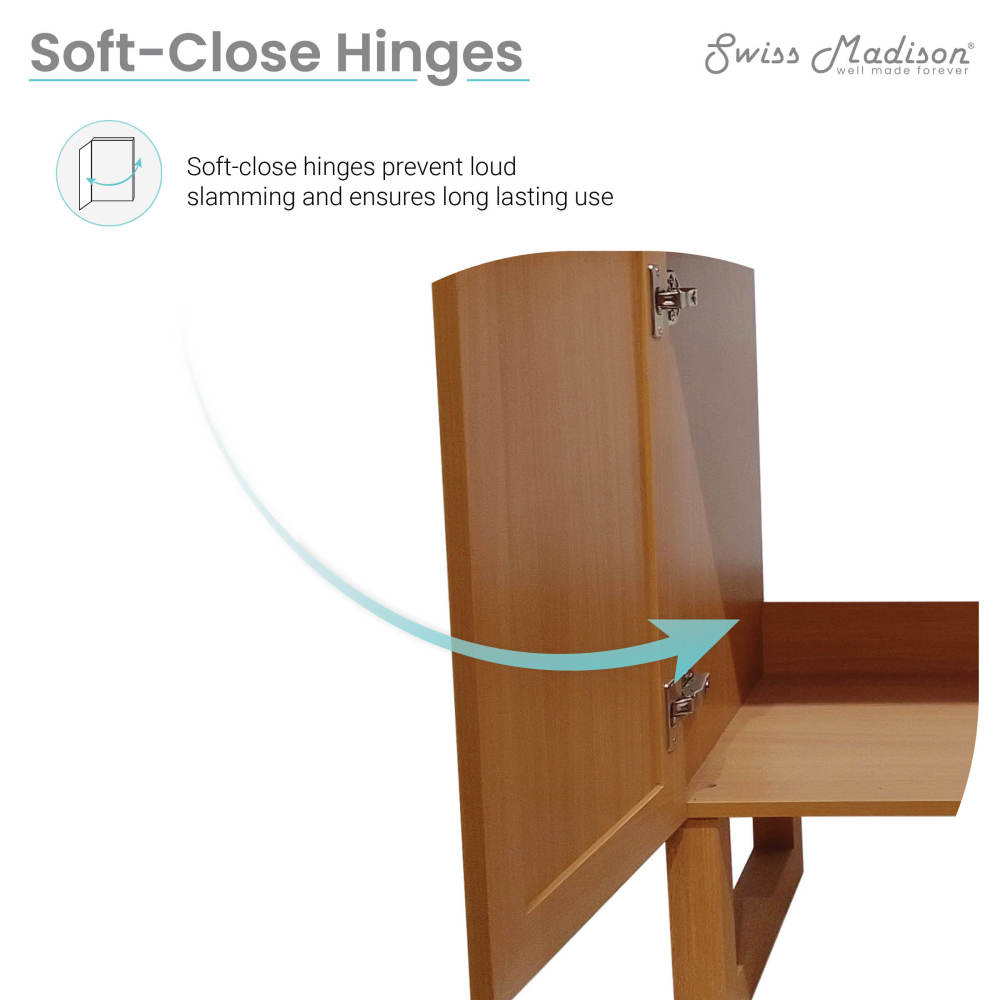 30-inch freestanding bathroom vanity in natural oak, soft-close doors, single sink top.