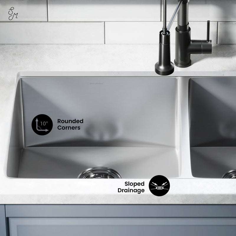 Rivage 33 x 20 Stainless Steel, Dual Basin, Undermount Kitchen Sink