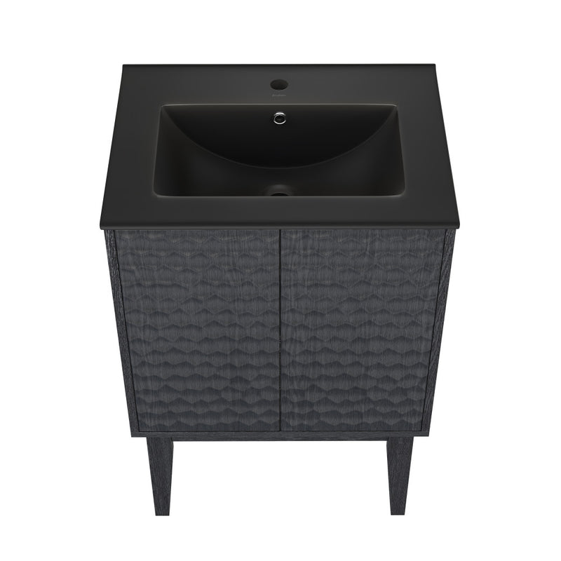 Bosse 24" Freestanding Bathroom Vanity in Black Oak with Black Sink Top
