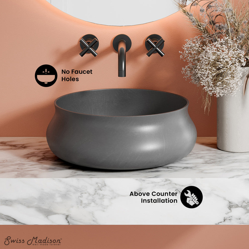 Lisse 17.5" Round Concrete Vessel Bathroom Sink in Dark Gray