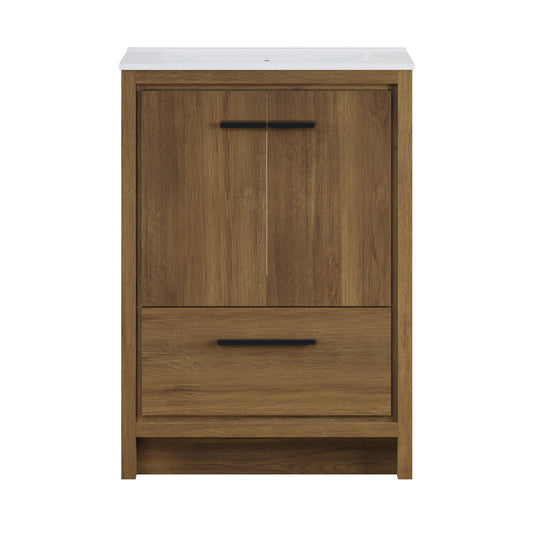 Virage 24" Freestanding Bathroom Vanity in Brown Oak with 3-Hole Centerset Sink Top