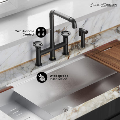 Avallon Pro Widespread Kitchen Faucet with Side Sprayer in Matte Black