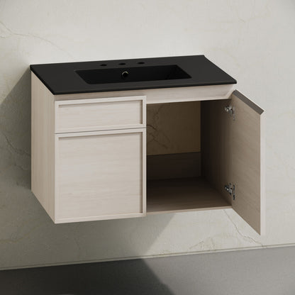 St. Tropez 30" Wall-Mounted Bathroom Vanity in White Oak with Black 3-Hole Widespread Sink Top