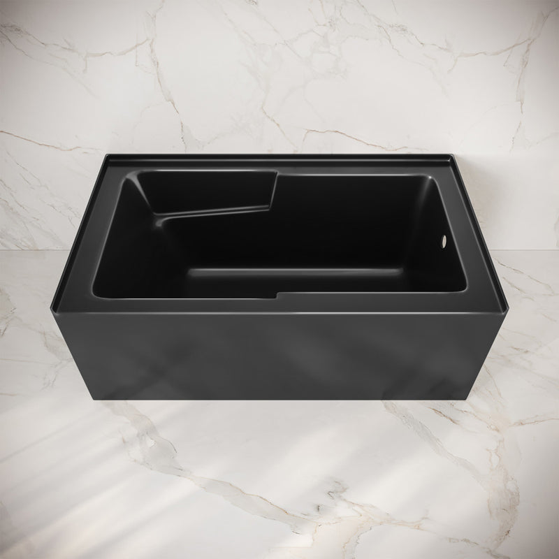 Voltaire 54 x 30 Skirted Right Drain Soaking Apron Bathtub in Glossy Black with Integrated Armrest