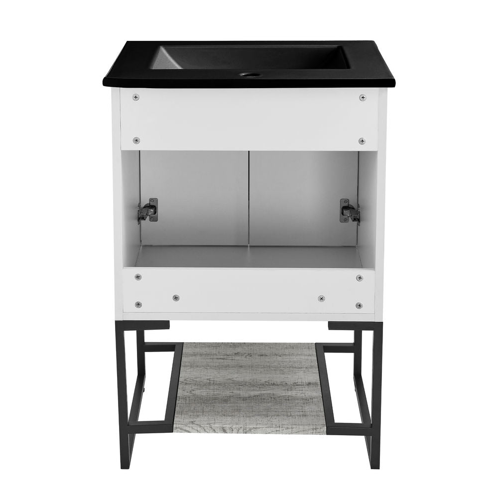 Marseille 24 in. Gray Oak Bathroom Vanity With Black Ceramic Sink Top
