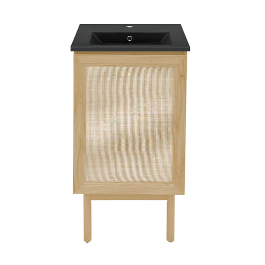 Classe 18" Freestanding Bathroom Vanity in Natural Oak with Black Sink Top