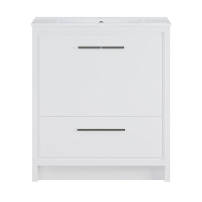 Virage 30" Freestanding Bathroom Vanity in White with 3-Hole Widespread Sink Top