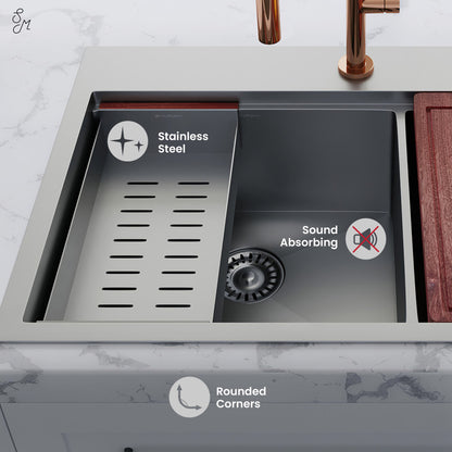 Ravi Dual Basin 33 x 22 Topmount Kitchen Workstation Sink