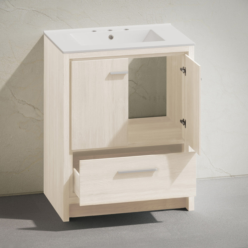 Virage 30" Freestanding Bathroom Vanity in White Oak with Widespread Sink Top