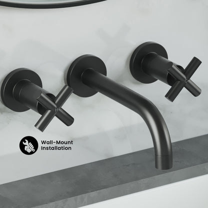 Ivy 8 in. Widespread Double Cross-Handle Wall Mount Bathroom Faucet in Matte Black
