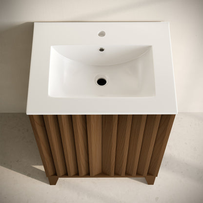 Troyes 24" Freestanding Bathroom Vanity in Brown Oak with Sink Top