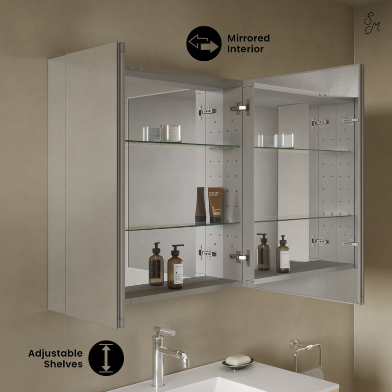 Cache 30 x 30 Rectangle Recessed/Wall Mount Medicine Cabinet with Mirrored Sides