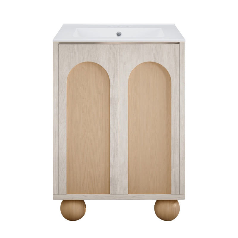 Plaisir II 24" Freestanding Bathroom Vanity in White Oak with 3-Hole Centerset Sink Top
