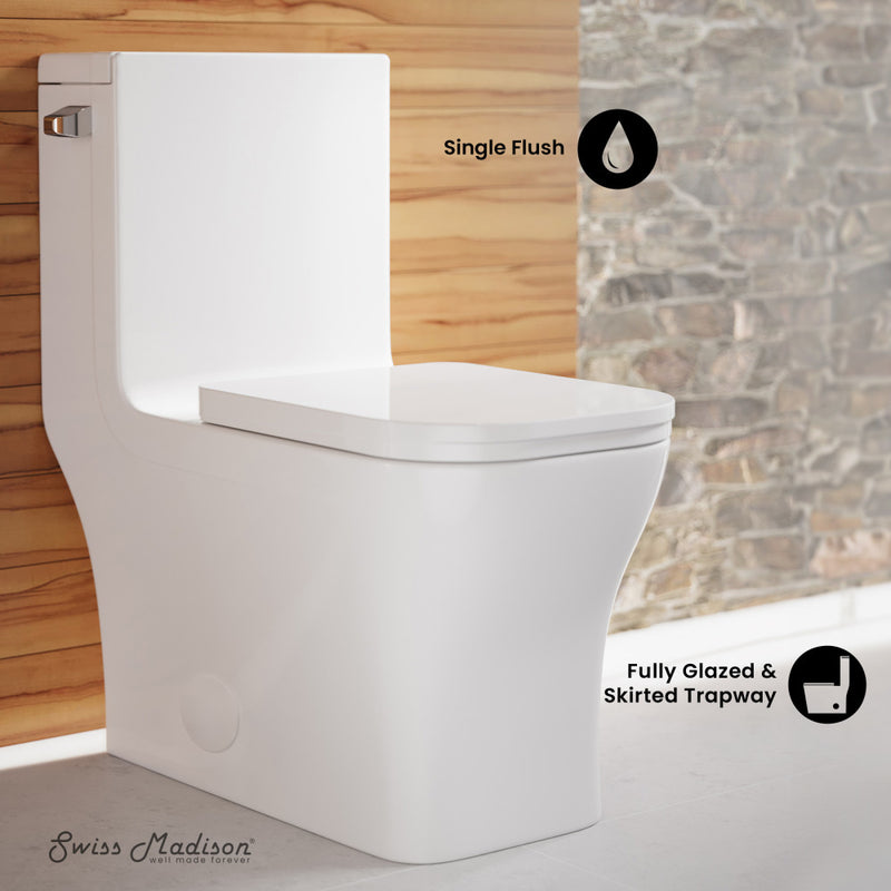 Concorde One-Piece 14" Rough-in 1.28 GPF Left-Hand Flush Square Toilet in Glossy White